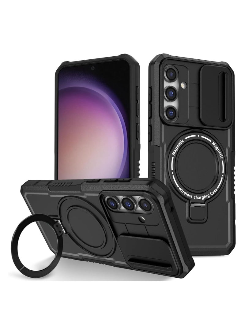 Excefore Case For Magnetic Multifunctional Phone For Samsung Galaxy S23 Fe With 180 Rotate Ring Holder Shockproof Cover With Invisible Bracket And Lens Protection Support Wireless Charging Black - Image 1