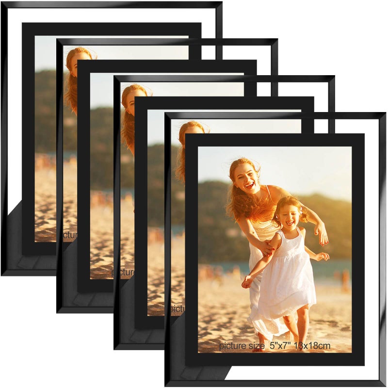 HIKWADERY 5x7 Picture Frames Black - Set of 4  HD Real Glass 5 by 7 Photo Frame Great Gift  for Tabletop or Wall Display (5 x 7  Black) - Image 1