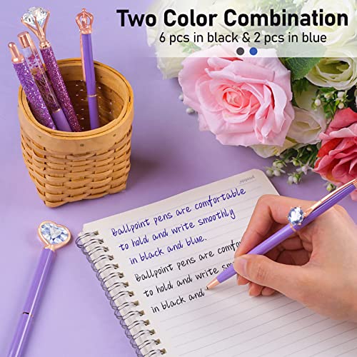 WEMATE 8Pcs Purple Pens, Metal Crystal Diamond Pen with Black & Blue Ink, Pens for Journaling, Office Supplies Fancy Pens for Women, Back to School Supplies for Girls Birthday (Purple) - Image 2