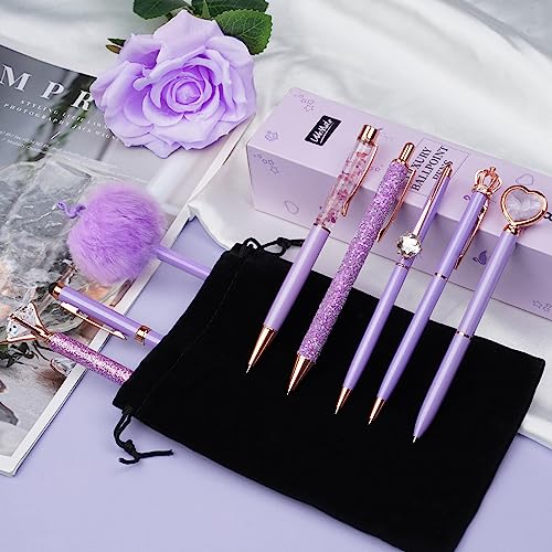 WEMATE 8Pcs Purple Pens, Metal Crystal Diamond Pen with Black & Blue Ink, Pens for Journaling, Office Supplies Fancy Pens for Women, Back to School Supplies for Girls Birthday (Purple) - Image 3