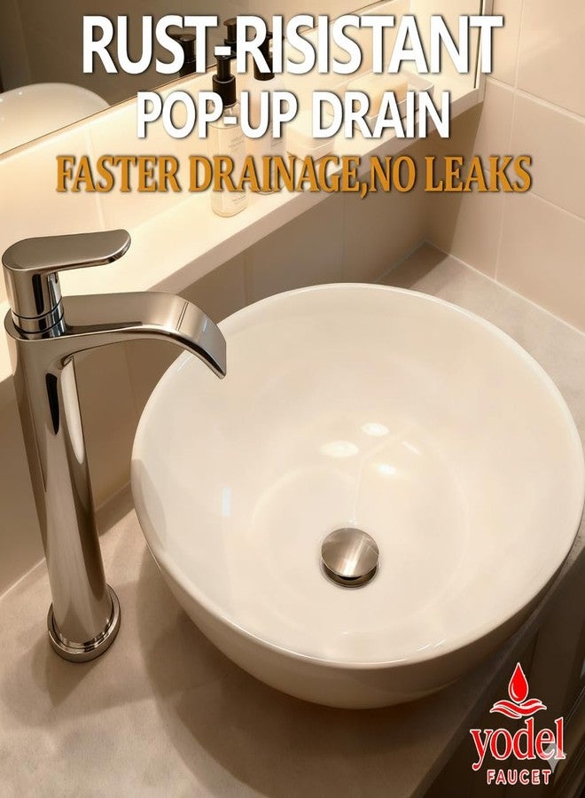 Yodel faucet Vessel Sink Pop up Drain Without Overflow,Brushed Nickel - Image 2