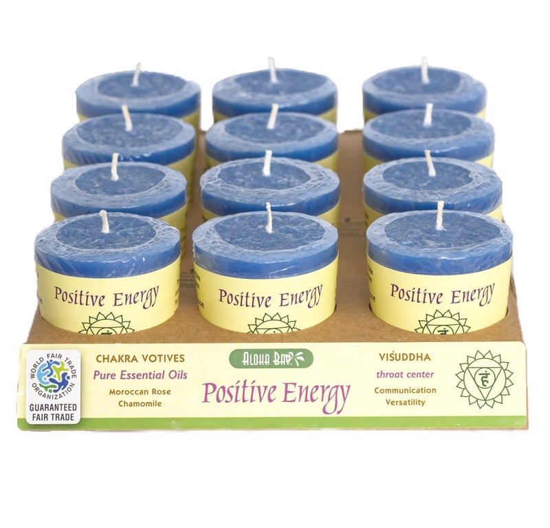 Premium Scented Hand Made Chakra Energy Candle  Votive 12pack  Positive Energy Visuddha Yoga Prayer  Meditation Candle  Long Burn Essential Oils Moroccan Rose Chamomile  Aloha Bay