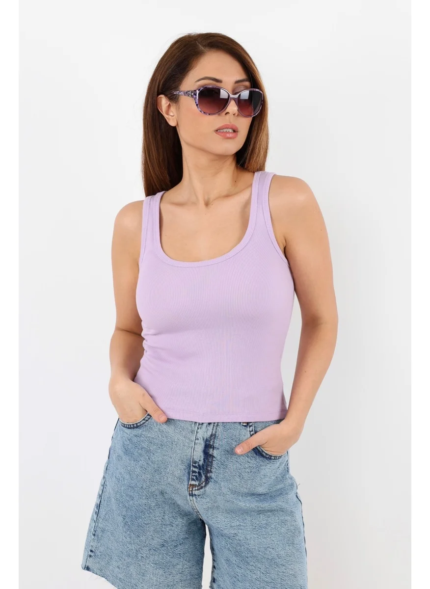 Ritnice Women's Cotton Premium Texture Lilac Cotton Basic Ribbed Athlete
