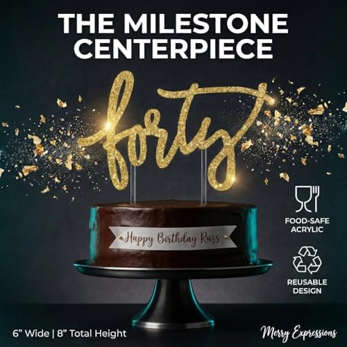 Merry Expressions 40th Birthday Cake Topper FORTY 40 Cake Topper Happy 40th Birthday Cake Topper For Women and Men by Merry Expressions - Image 5