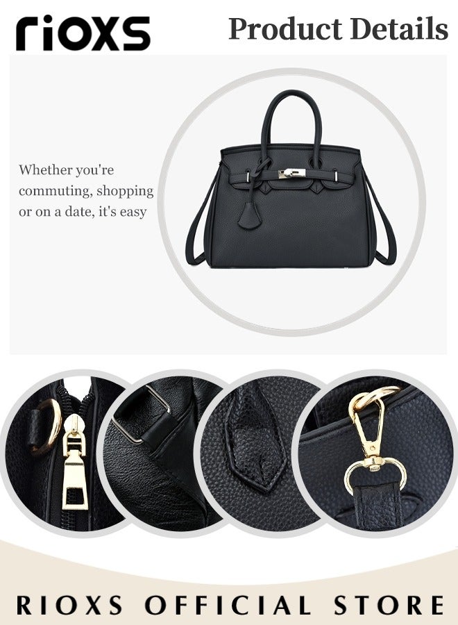 RIOXS Women's Fashion Black Handbag Solid Color Satchel Handbag with Zipper Closure Leisure and Fashionable Crossbody Bag for Commuting Working and Shopping  - Image 4