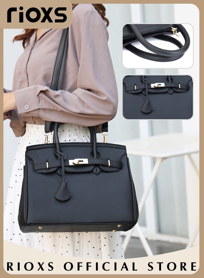 RIOXS Women's Fashion Black Handbag Solid Color Satchel Handbag with Zipper Closure Leisure and Fashionable Crossbody Bag for Commuting Working and Shopping  - Image 3
