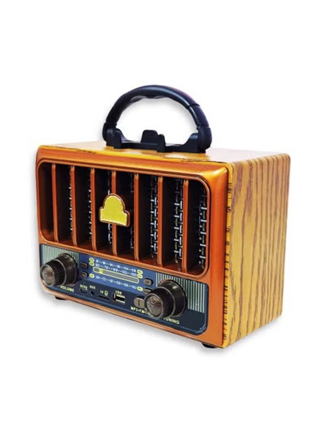 M1933BT Wireless Bluetooth Speaker Radio, 5V Audio Player with TF Card & AUX Input, Colorful Spectrum Light, Classic Retro Design – Brown - Image 3