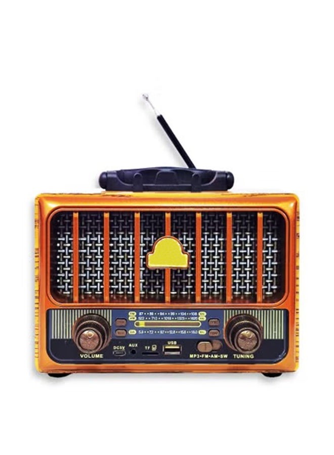 M1933BT Wireless Bluetooth Speaker Radio, 5V Audio Player with TF Card & AUX Input, Colorful Spectrum Light, Classic Retro Design – Brown - Image 2