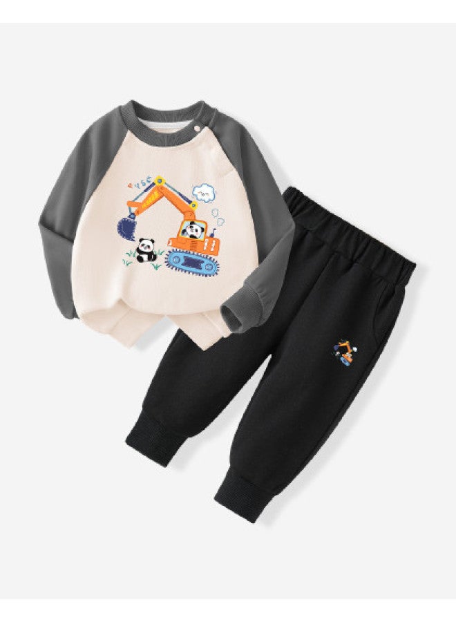 YISHUANGER Boys' Hoodie Set Excavator Street Style Two-piece Set Separated Pants Infant Clothing Baby Spring/autumn - Image 1