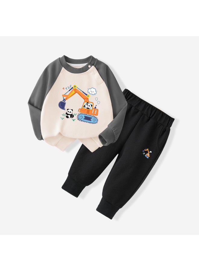 YISHUANGER Boys' Hoodie Set Excavator Street Style Two-piece Set Separated Pants Infant Clothing Baby Spring/autumn - Image 2