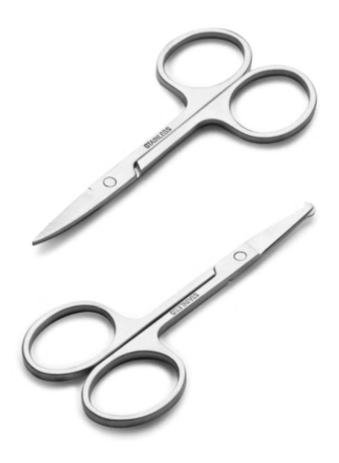 High-quality stainless steel smooth-finish beauty scissors, eyebrow trimmer, nose hair trimmer, beard trimmer, curved and round tips, 2-piece pack, specifically for facial trimming. - Image 1
