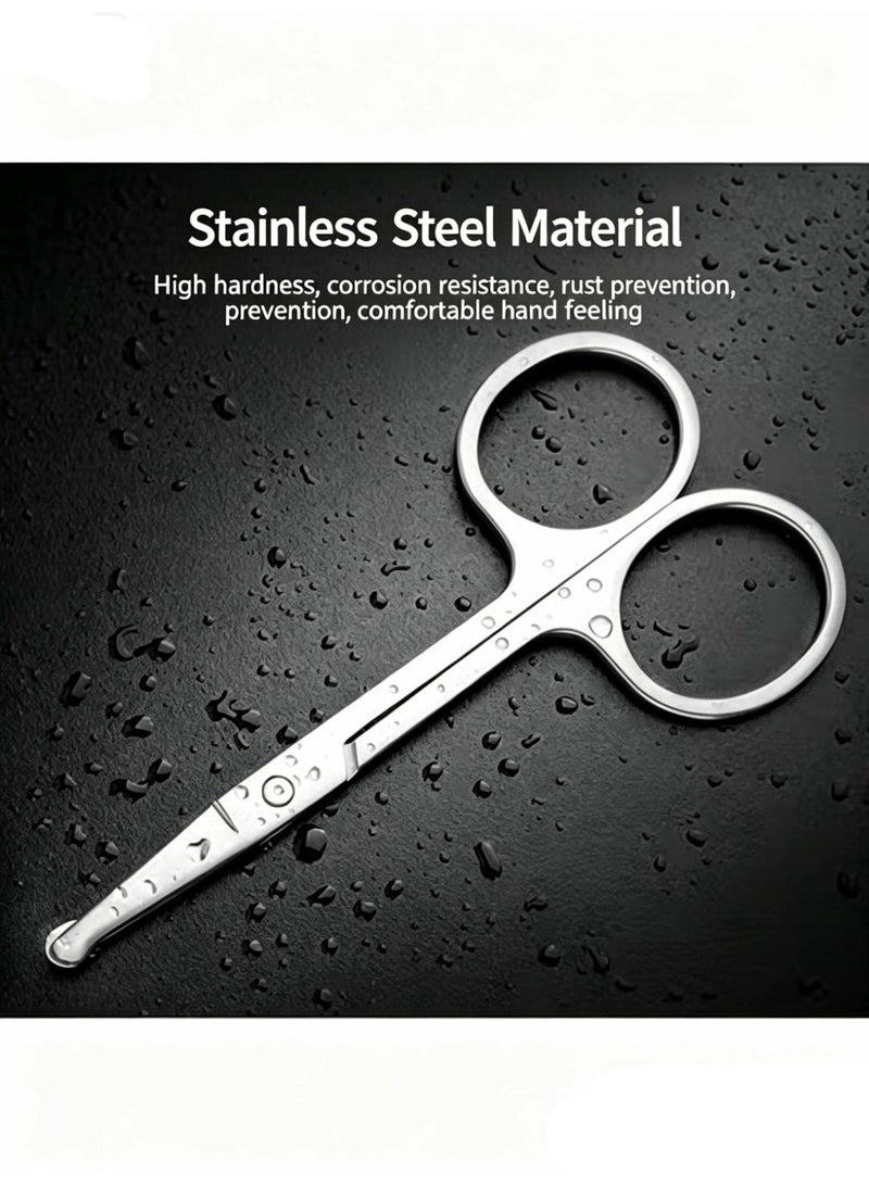 High-quality stainless steel smooth-finish beauty scissors, eyebrow trimmer, nose hair trimmer, beard trimmer, curved and round tips, 2-piece pack, specifically for facial trimming. - Image 3