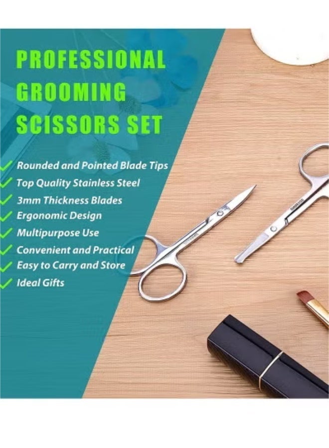 High-quality stainless steel smooth-finish beauty scissors, eyebrow trimmer, nose hair trimmer, beard trimmer, curved and round tips, 2-piece pack, specifically for facial trimming. - Image 2