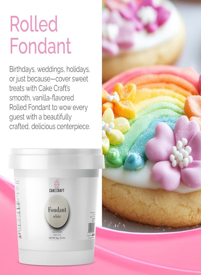 Cake Craft Rolled Fondant – Easy to Use, Vanilla Flavor, Nut-Free, Gluten-Free, Vegan – Perfect for Decorating Cakes, Cupcakes, and Cookies – 2.2 lb White - Image 2