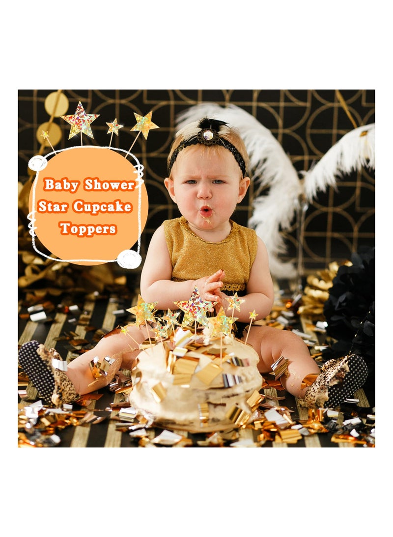 SYOSI 70PCS Gold Star Cupcake Toppers, Glitter Star Cake Picks Assembled Twinkle Toppers Wedding Cupcake Picks DIY Cake Topper Kit Little Star Cake Decor for Birthday Party Wedding Baby Shower(Gold) - Image 2