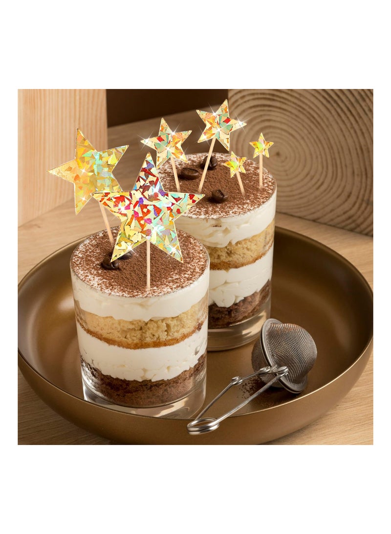 SYOSI 70PCS Gold Star Cupcake Toppers, Glitter Star Cake Picks Assembled Twinkle Toppers Wedding Cupcake Picks DIY Cake Topper Kit Little Star Cake Decor for Birthday Party Wedding Baby Shower(Gold) - Image 4