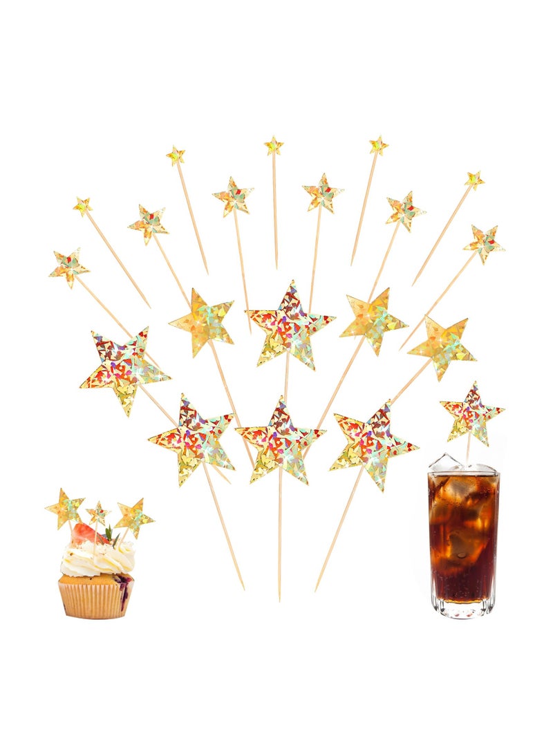 SYOSI 70PCS Gold Star Cupcake Toppers, Glitter Star Cake Picks Assembled Twinkle Toppers Wedding Cupcake Picks DIY Cake Topper Kit Little Star Cake Decor for Birthday Party Wedding Baby Shower(Gold) - Image 1
