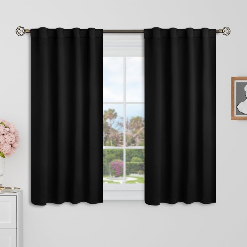 BGment Black Blackout Curtain Blinds - 38 x 40 Inch Thermal Insulated Rod Pocket and Back Tab Blackout Curtains for Kitchen/Home Decor/Bedroom  2 Window Curtain Panels - Image 1