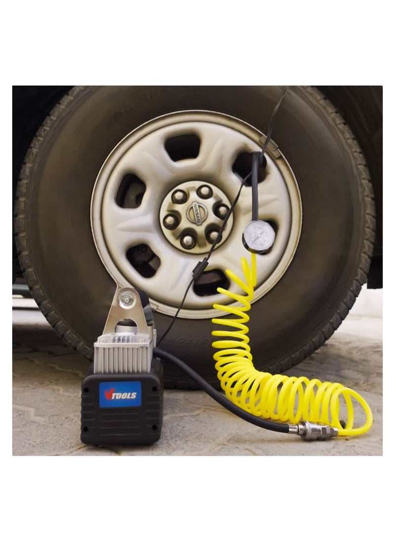 VTOOLS Heavy Duty Tire Inflator With Double Cylinders 12V 150 PSI Portable Air Compressor with Adapter for Car Truck SUV Tires 3 Nozzles  - Image 5