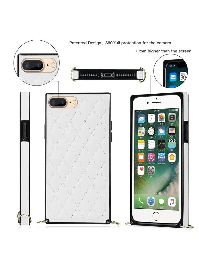 S-TOP Case For iPhone SE 2022 / SE 2020 / 8 / 7 Elegant Rhombic Pattern Microfiber Leather +TPU Shockproof Case with Crossbody Strap Chain - Image 3