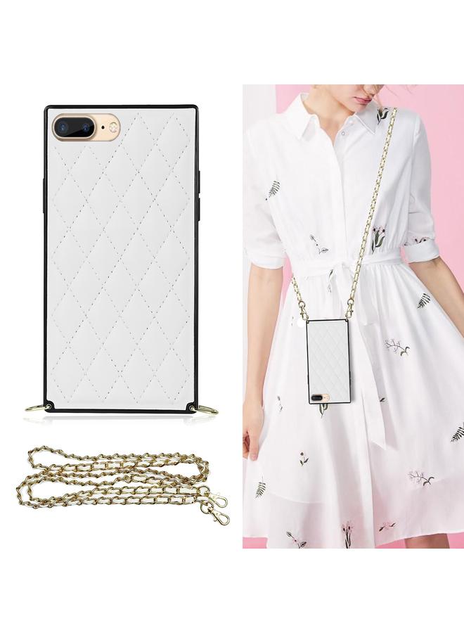 S-TOP Case For iPhone SE 2022 / SE 2020 / 8 / 7 Elegant Rhombic Pattern Microfiber Leather +TPU Shockproof Case with Crossbody Strap Chain - Image 1