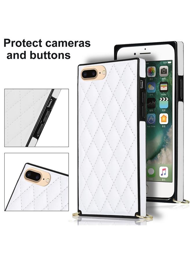 S-TOP Case For iPhone SE 2022 / SE 2020 / 8 / 7 Elegant Rhombic Pattern Microfiber Leather +TPU Shockproof Case with Crossbody Strap Chain - Image 4