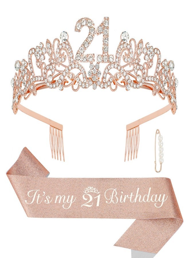 Semato 21st Birthday Decorations for Her - 21st Birthday Sash and Crown Kit for Girls Decorations 21st Tiara Party Favors - Image 1