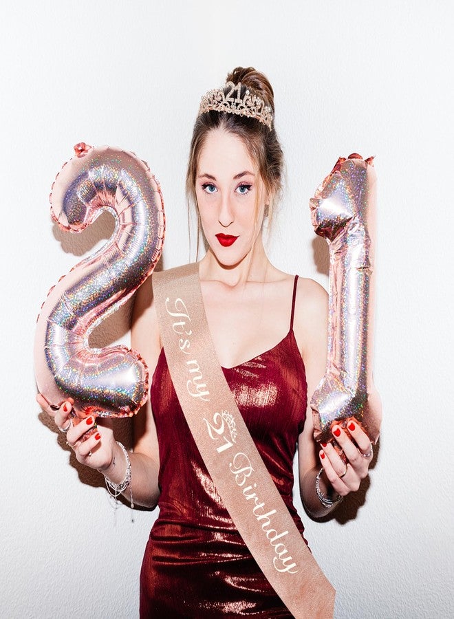 Semato 21st Birthday Decorations for Her - 21st Birthday Sash and Crown Kit for Girls Decorations 21st Tiara Party Favors - Image 5