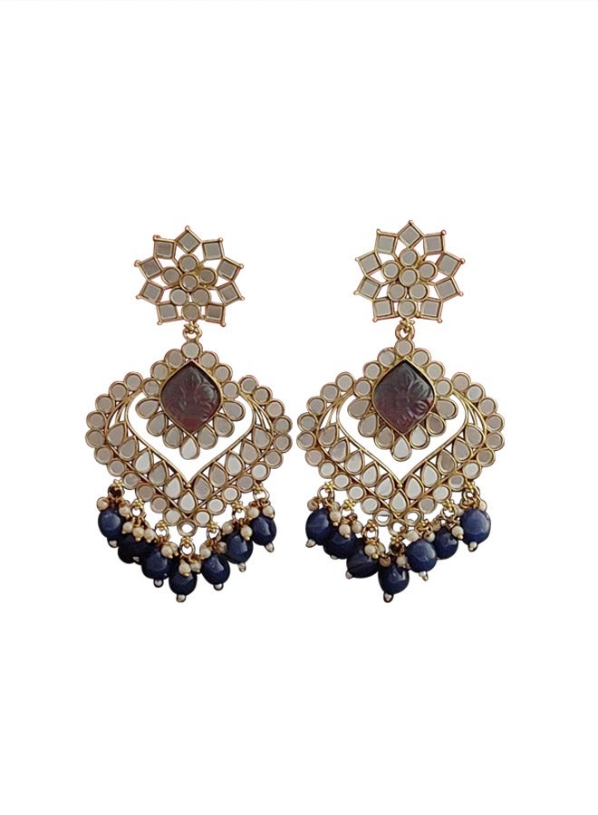 Beautiful Design Party wear Fancy Style Mehendi Polish Mirror Earrings Blue