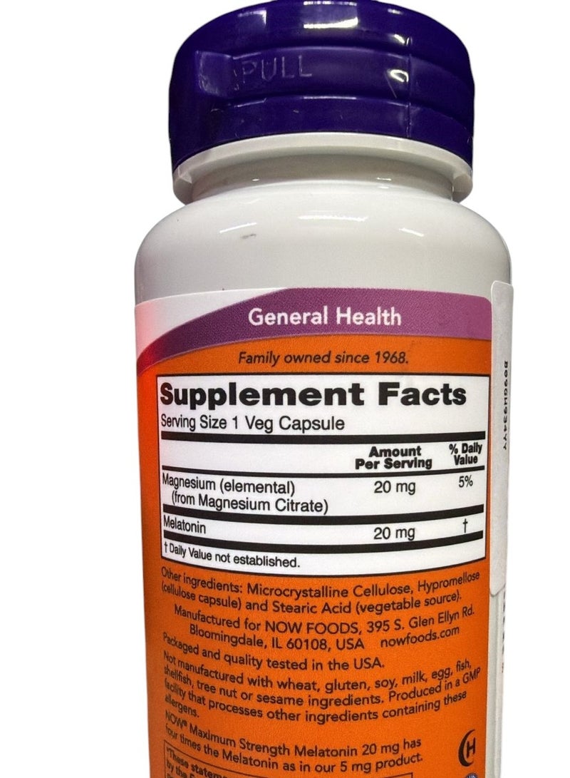 now Maximum Strength Melatonin 20 mg, 90 Veg Capsules - Image 5