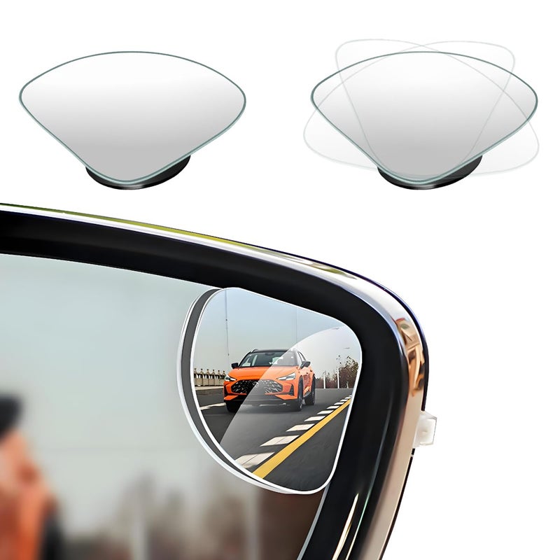 KVAEY 2 PCS Car Blind Spot Mirror Fan Shaped HD Glass Convex 360 Rotating Wide Angle Side Mirror Frameless Car Blindspot Mirror for Larger Image and Traffic Safety Fan Shaped 2 PCS - Image 3