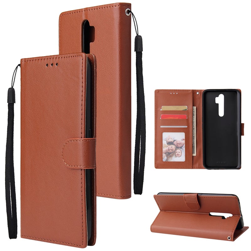 Generic (Unbranded) For Oppo A9 2020/Reno 2Z Cellphone Shell PU Leather Mobile Phone Cover Stand Available Anti-drop Elegant Smartphone Case Brown - Image 1