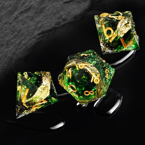 EZUO Golden Ring DND Dice Set 7pcs DD Polyhedral Sharp Edge Resin Dice with Box Rings Dice Set for Role Playing Dungeons and Dragons Playing Games for D and D MTG RPG Table Game Gifts Green - Image 5