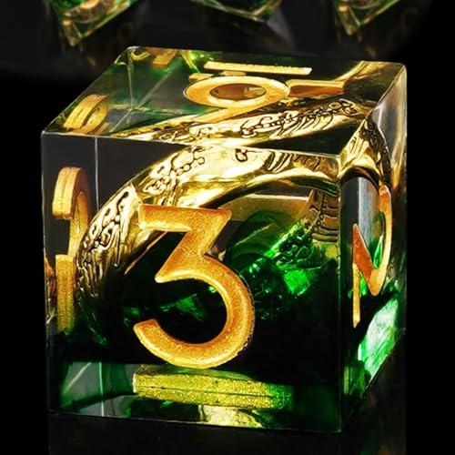 EZUO Golden Ring DND Dice Set 7pcs DD Polyhedral Sharp Edge Resin Dice with Box Rings Dice Set for Role Playing Dungeons and Dragons Playing Games for D and D MTG RPG Table Game Gifts Green - Image 1