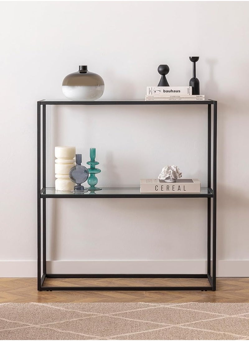 HOME TASTE TOMSUN Console Table with Storage Glass Shelve Pre Assembled Two-Tier Glass and Metal Shelving Unit for Modern Spaces  - Image 3
