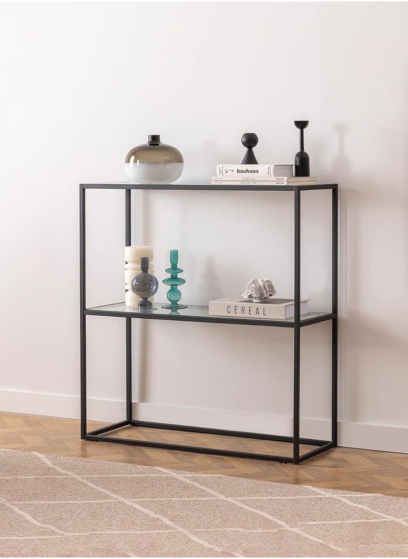 HOME TASTE TOMSUN Console Table with Storage Glass Shelve Pre Assembled Two-Tier Glass and Metal Shelving Unit for Modern Spaces  - Image 4