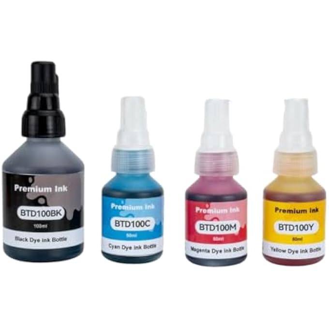4-PACK BTD100 REFILL INK COMPTIBLE WITH BROTHER T SERIES DCP-T230 / T238 T430W / T435W / DT436W T439W / T530DW / T536DW / T730DW / DCP-T735DW T830DW / DCP-T835DW MFC-T930DW PRINTERS - Image 2