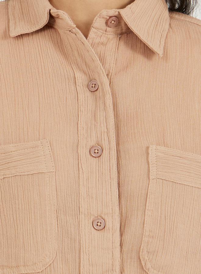 Styli Dropped Shoulder Crepe Oversized Shirt with Patch Pocket - Image 4