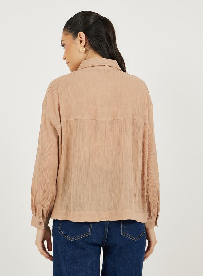 Styli Dropped Shoulder Crepe Oversized Shirt with Patch Pocket - Image 5