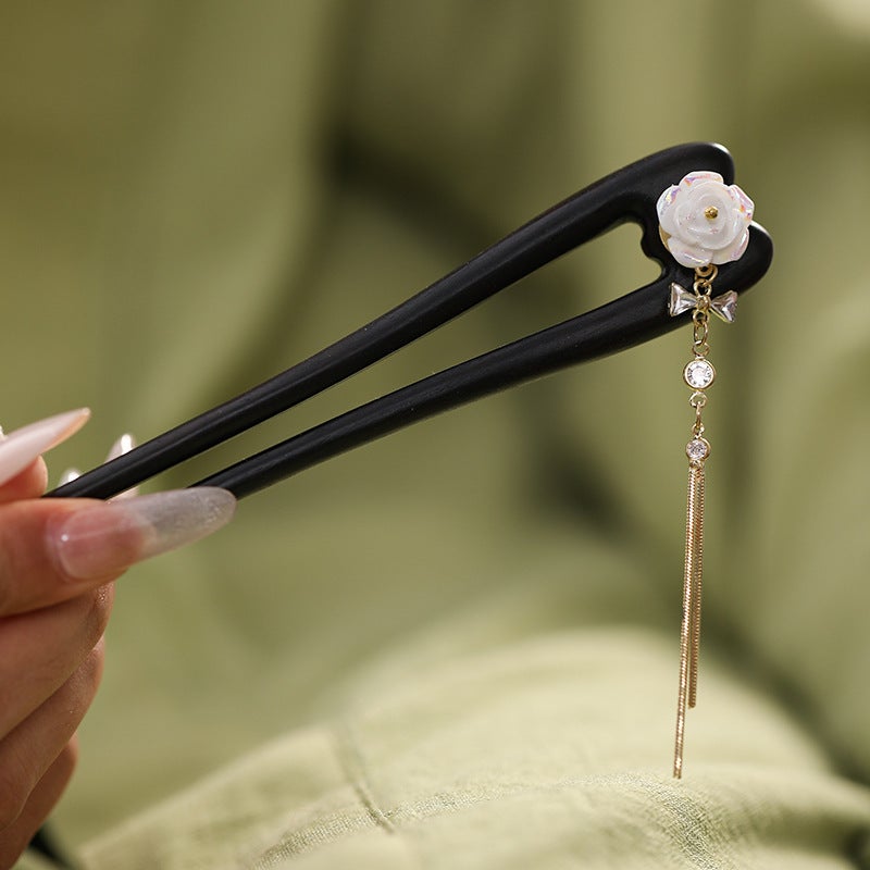 Generic Elegant Lotus Ebony Hairpin Tassel TraditionalU-shaped hairpin [25] 13cm U-shaped hairpin [25] 13cm 
