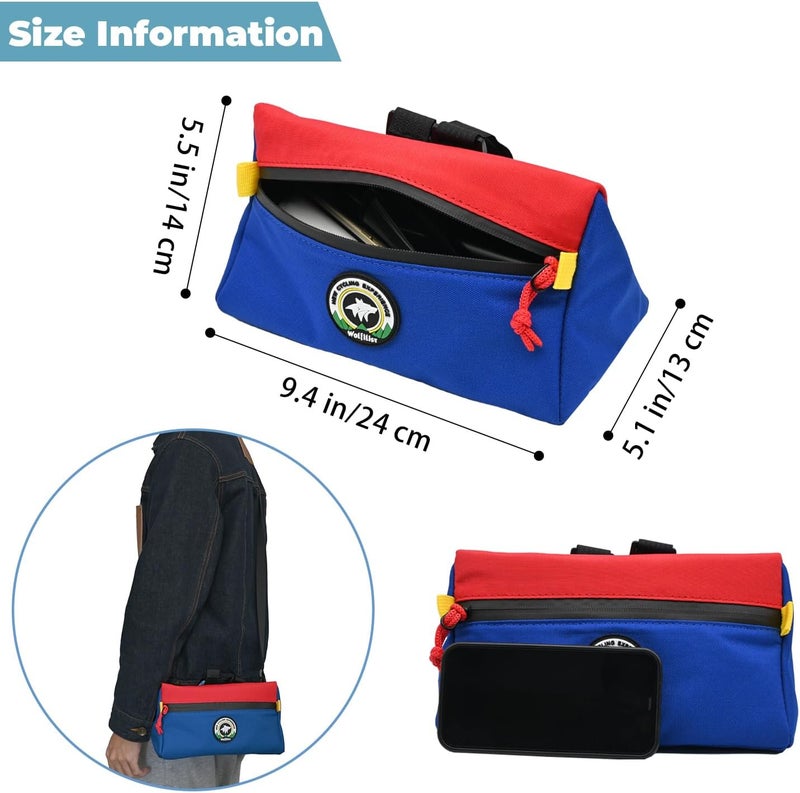 Vortika Bike Handlebar Bag, Bicycle Front Bag, Kids Handle Bar Bag, Storage Bag with Shoulder Strap for Men Women Kids Outdoor Road MTB Cycling(Blue + Red) - Image 4