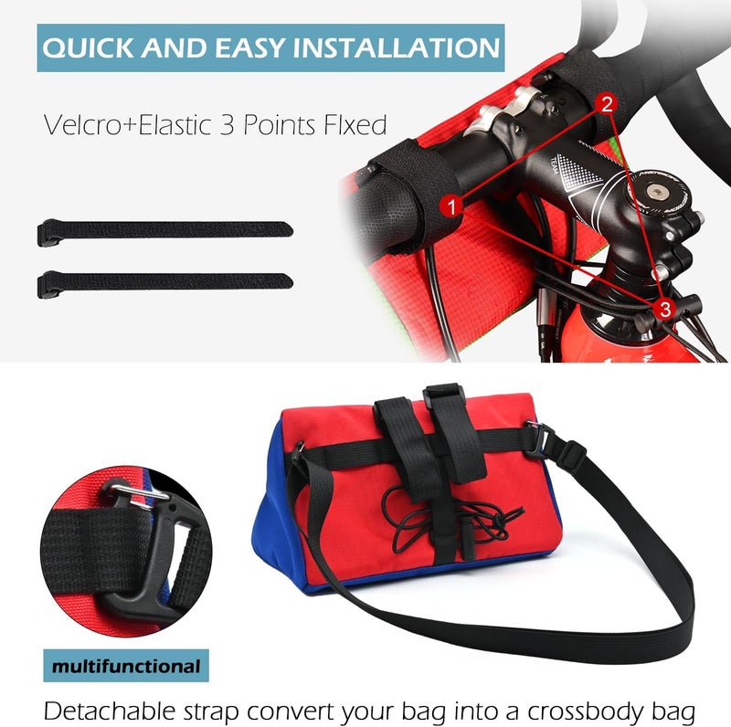 Vortika Bike Handlebar Bag, Bicycle Front Bag, Kids Handle Bar Bag, Storage Bag with Shoulder Strap for Men Women Kids Outdoor Road MTB Cycling(Blue + Red) - Image 5