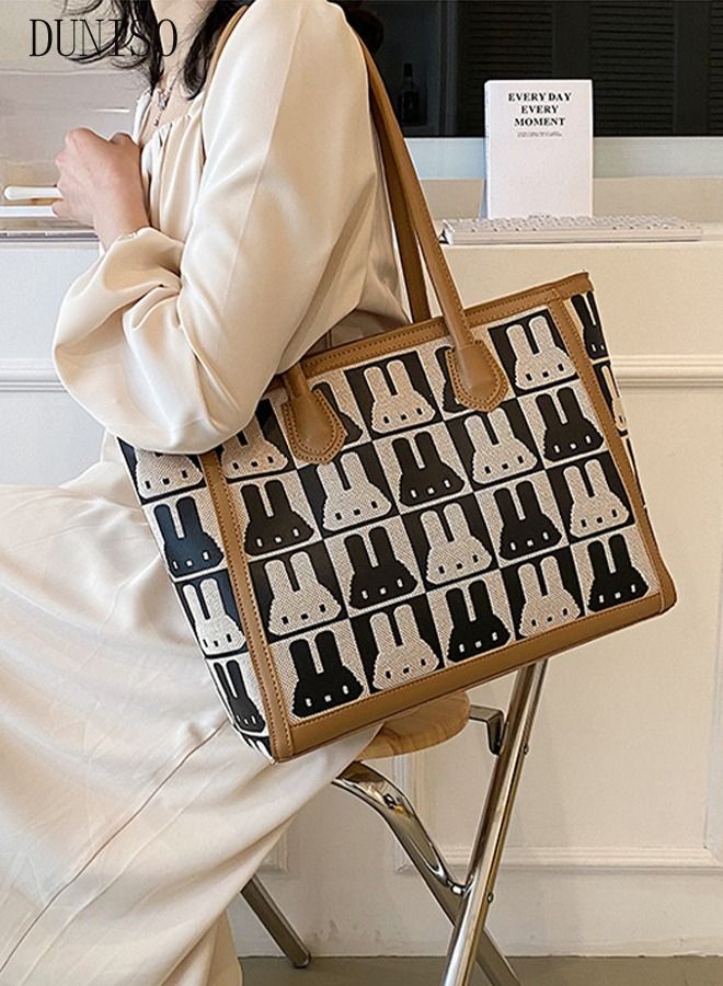 DUNISO Women's Shoulder Tote Bag Faux Leather Handbag For Women Large Capacity Bucket Bag Fashionable Travel Messenger Shoulder Bag For Ladies Girls College Students - Image 2