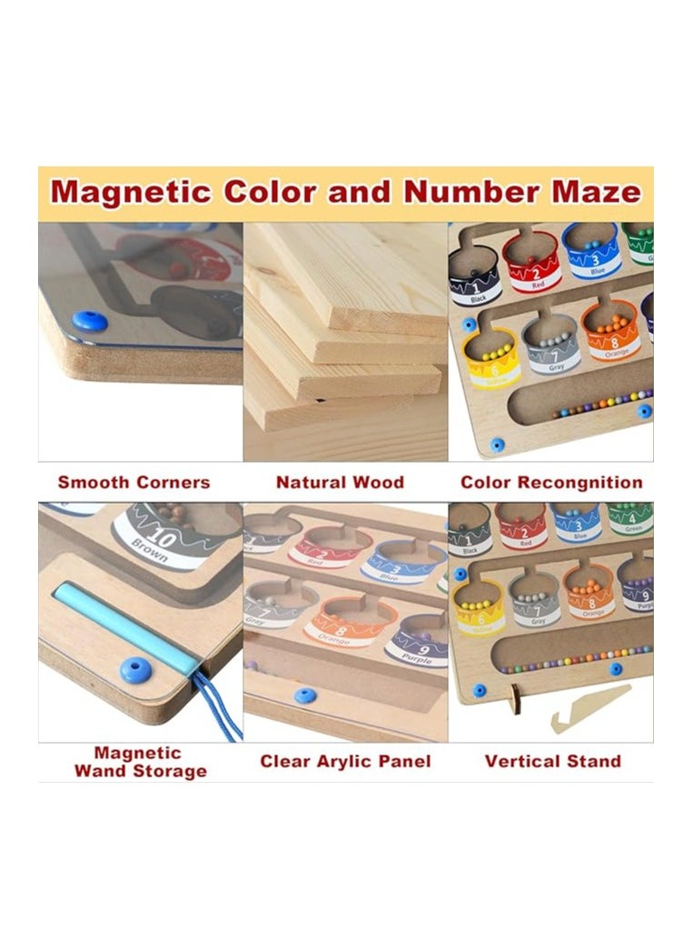 Magnetic Game Labyrinth, Colours Learning Sorting Game Montessori Toy with 2 Tray, Numbers Learning Sorting Game, Wooden Montessori Toy from 1 Year  - Image 4