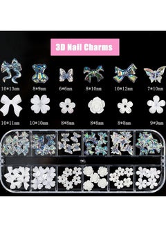 CESUSME 3D Acrylic Butterfly White Flowers Bear Nail Charms Cute Nail Charms Mixed Starry Ab Crystal Nail Rhinestones Multi Sizes Crystal Gems Stones For Nail Art Diy Jewelry Accessories Crafting  - Image 3