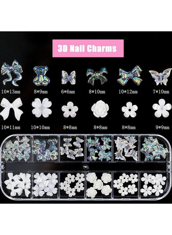 CESUSME 3D Acrylic Butterfly White Flowers Bear Nail Charms Cute Nail Charms Mixed Starry Ab Crystal Nail Rhinestones Multi Sizes Crystal Gems Stones For Nail Art Diy Jewelry Accessories Crafting - Image 3