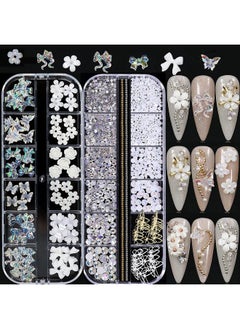 CESUSME 3D Acrylic Butterfly White Flowers Bear Nail Charms Cute Nail Charms Mixed Starry Ab Crystal Nail Rhinestones Multi Sizes Crystal Gems Stones For Nail Art Diy Jewelry Accessories Crafting  - Image 1