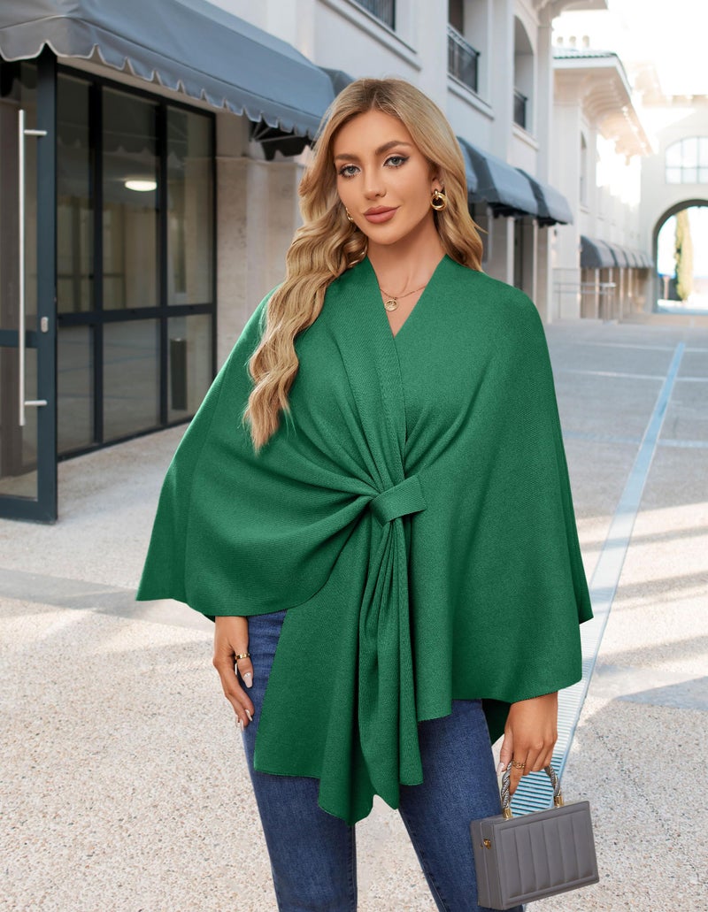 PULI Women's Elegant Shawl Wraps Soft Open Front Poncho Sweater for Spring Fall Winter sea green - Image 3