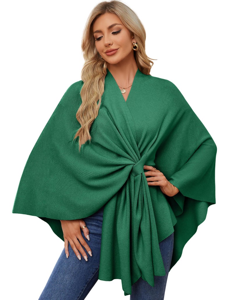 PULI Women's Elegant Shawl Wraps Soft Open Front Poncho Sweater for Spring Fall Winter sea green - Image 1