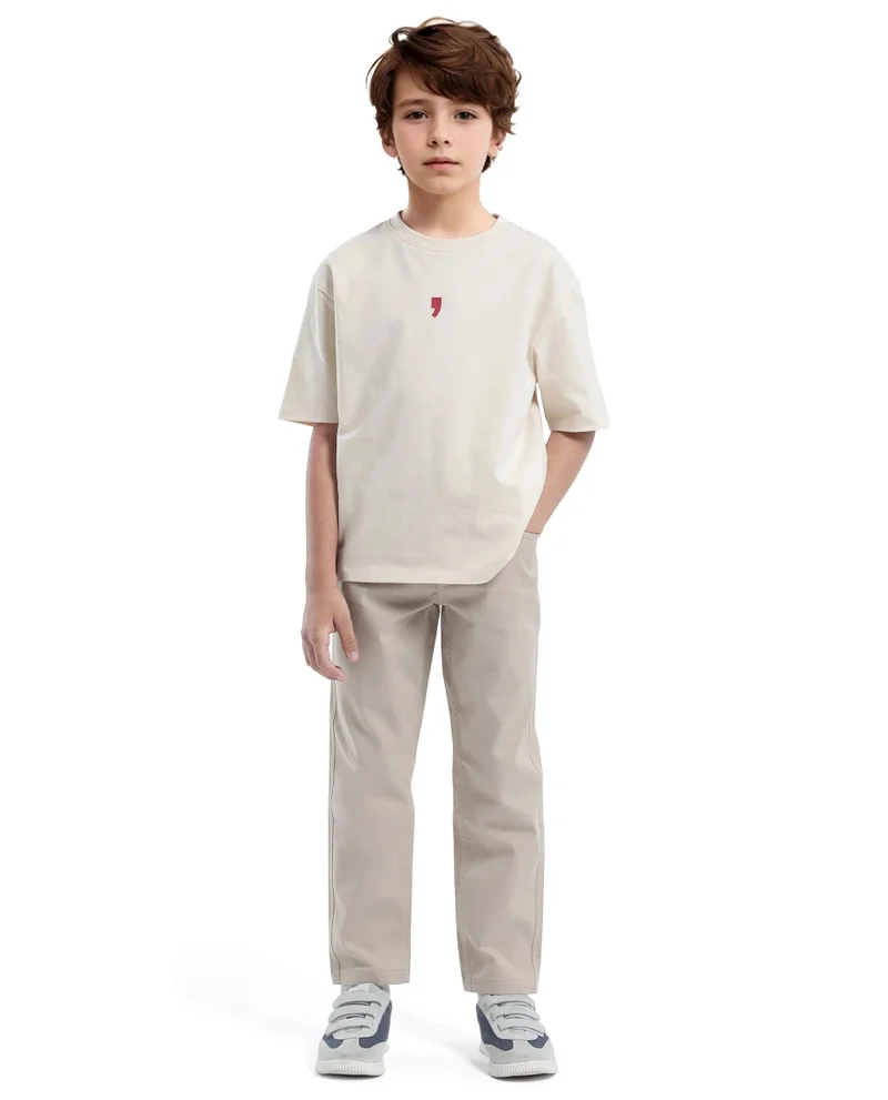 Rare Ones Rare Ones Kids Voy-K Light Beige Cotton Graphic Print Slip-On Oversized Fit T-Shirt
